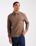 [Farah] Farah Tyndell long sleeve polo in brown L BROWN