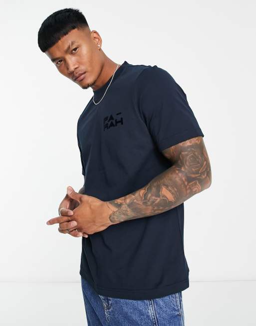 Farah Val Flock branding graphics cotton t-shirt in true navy
