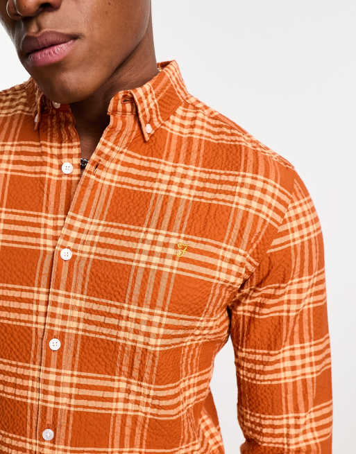 Dark orange button up hot sale shirt