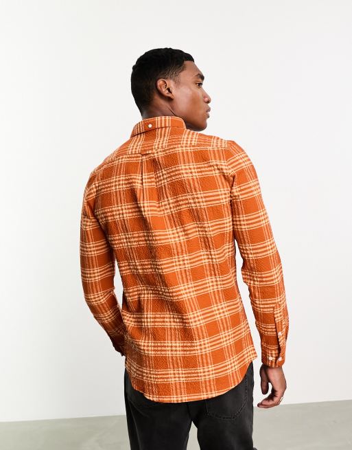 Mens burnt orange plaid hot sale shirt