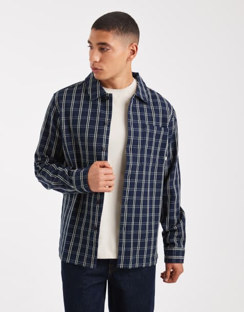 Farah wallasey checked longsleeve shirt in navy