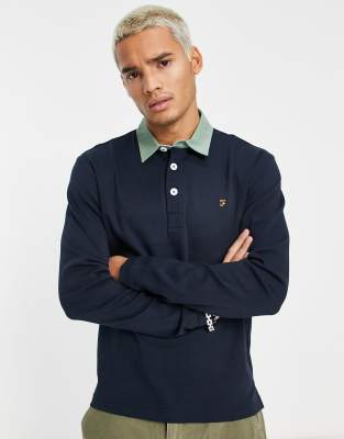 Farah Ward long sleeve cotton rugby shirt in navy