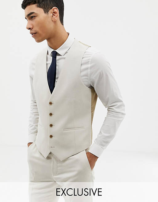 Farah wedding skinny suit vest in linen Exclusive at ASOS