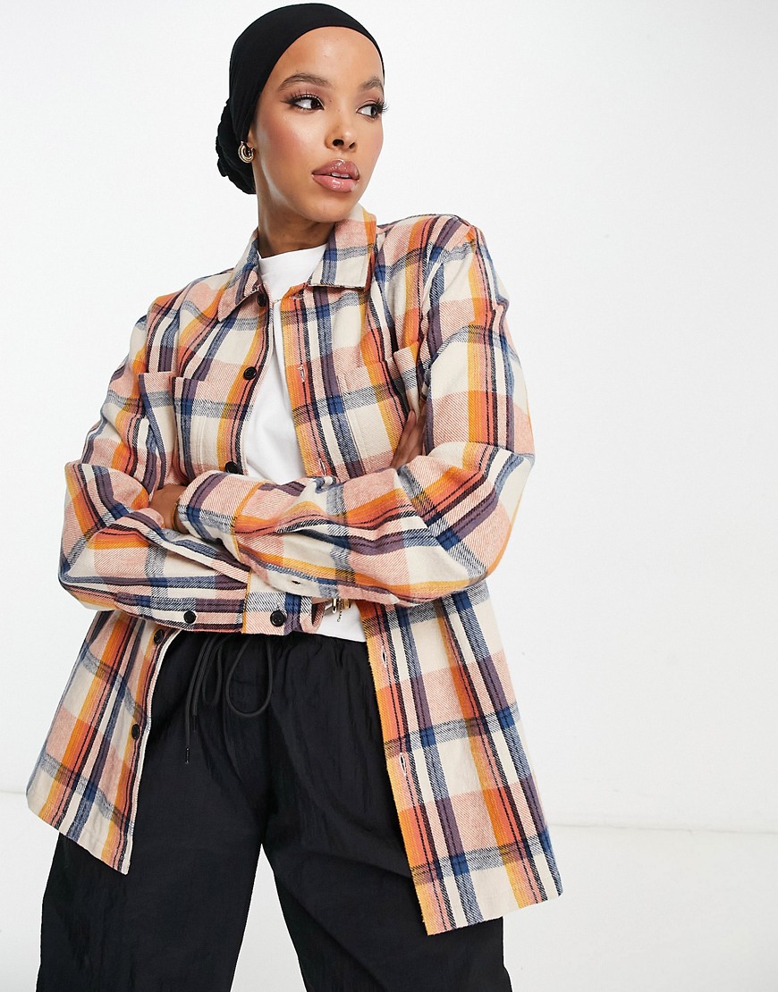 Farah Whistler boyfriend fit shirt in off white and pink check
