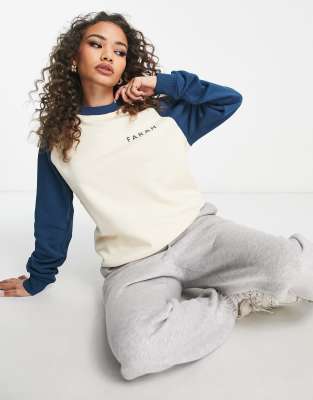 Farah Wicke raglan boyfriend fit sweatshirt in white and blue - ASOS Price Checker