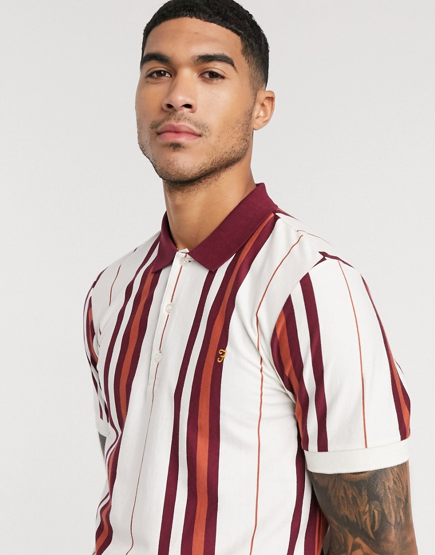 Farah Wigwam striped polo shirt in off white and red