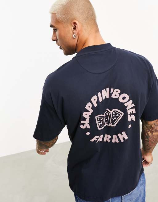 Farah Wilby Dominoes back print relaxed fit T-shirt in navy