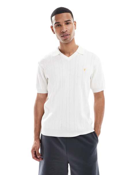 Farah Woodford knitted polo shirt in off white 