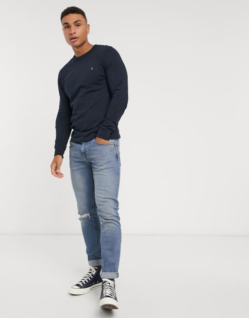 Farah Worth long sleeve logo t-shirt in navy | ASOS