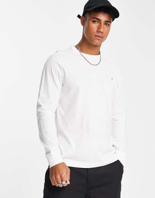 Farah - Worthington - T-shirt in cotone bianco a maniche lunghe
