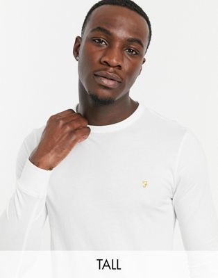 Farah Worthington tall cotton long sleeve t-shirt in white  - ASOS Price Checker