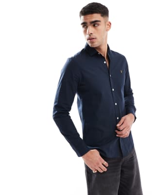 Farah Farah yorke long sleeve poplin shirt in navy