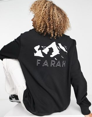 Farah Zermatt logo graphic boyfriend fit sweatshirt in black - ASOS Price Checker