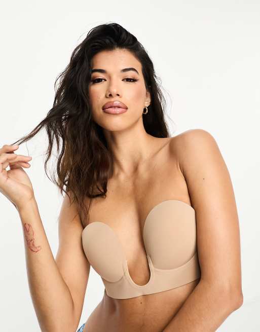 Fashion Forms – Beige, axelbandslös, rygglös, självhäftande behå med djup u-ringning
