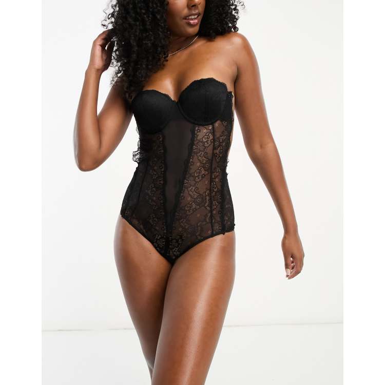 Fashion Forms lace backless strapless bodysuit in black