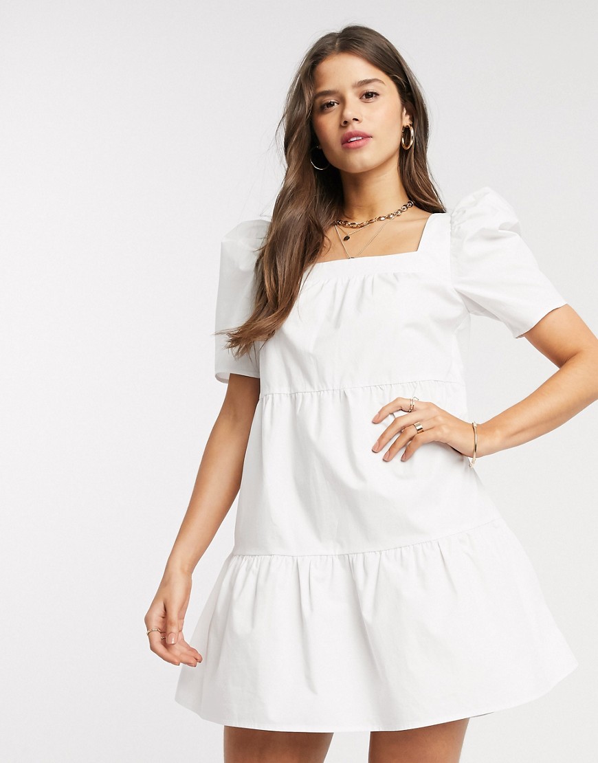 Fashion Union - Aangerimpelde mini-jurk met vierkante hals-Wit