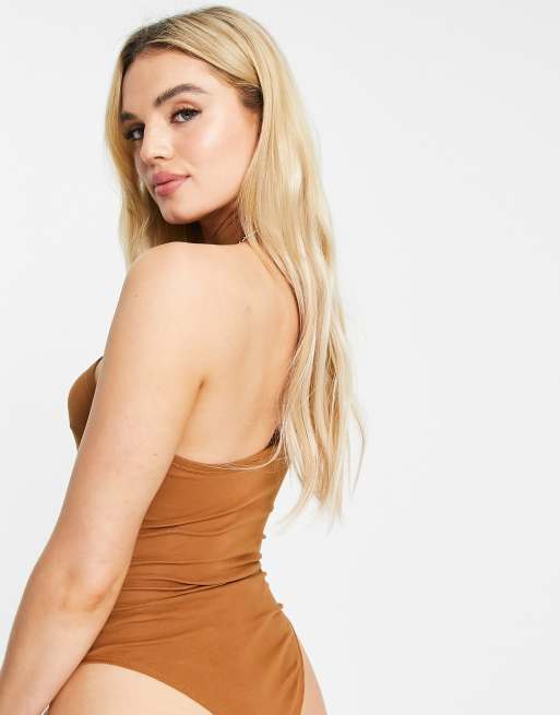 ASYMMETRIC BODYSUIT - Brown