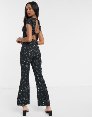 floral backless jumpsuit