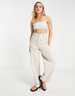 Fashion Union bandeau crop top in retro floral co-ord