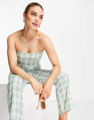 Fashion Union Fashion Union bandeau handkerchief co-ord beach top in mint check-Multi