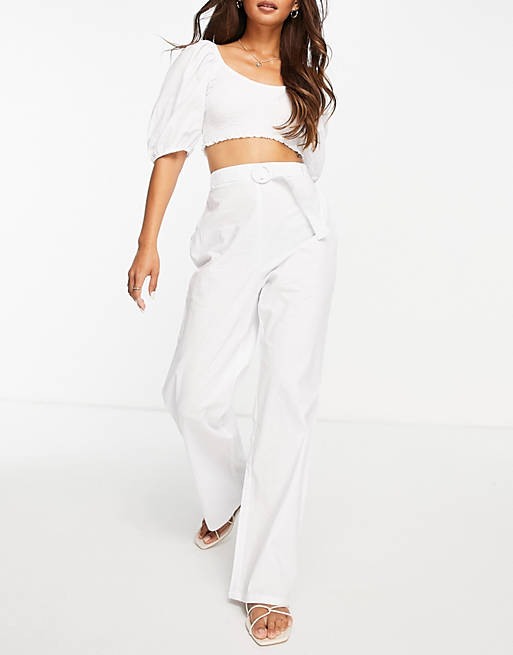 Fashion Union beach trouser with belt detail co-ord in white