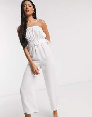 white strapless wide leg jumpsuit