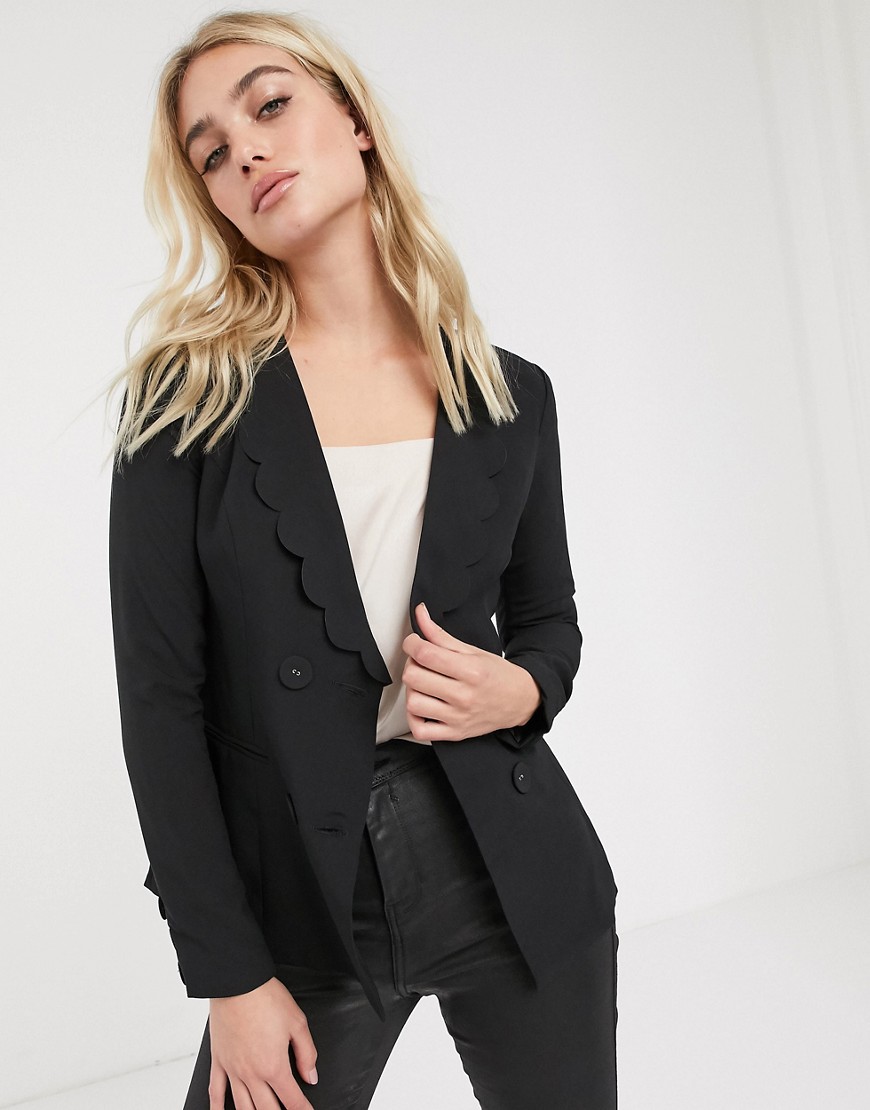 Fashion Union blazer with scallop collar-Black