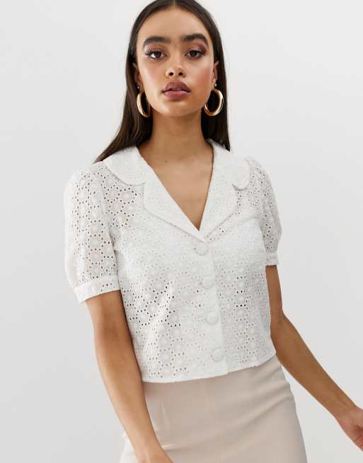 Fashion Union Blouse met korte mouwen in broderie