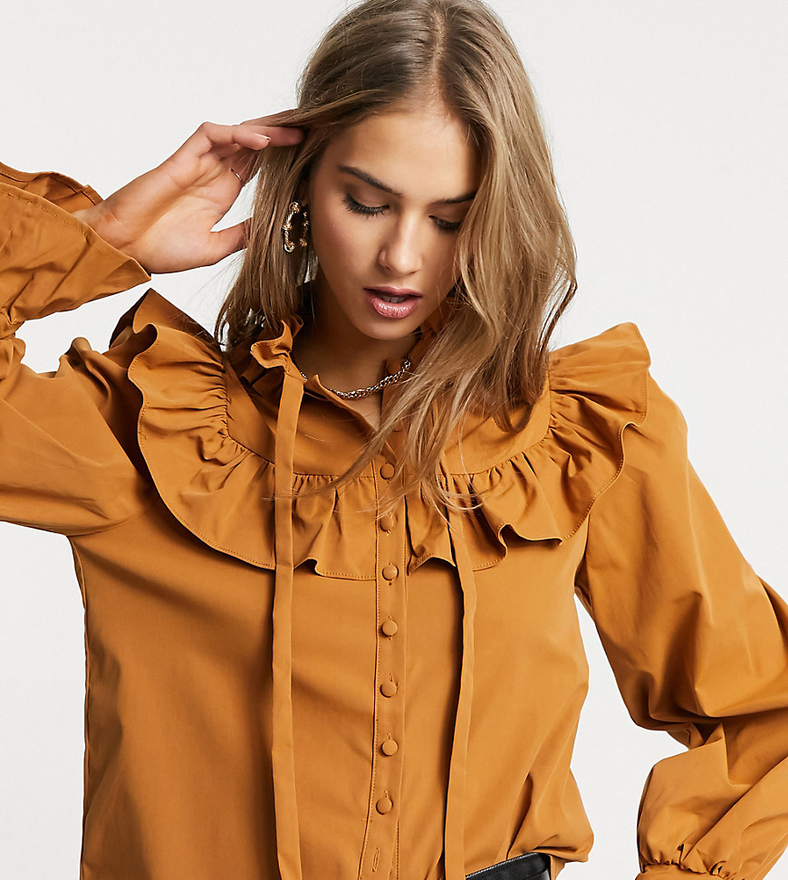 Fashion Union blouse with ruffle collar-Brown