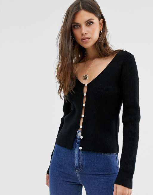 Pearl button cardigan clearance sweater