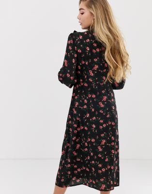 printed ruffle bib midi dress
