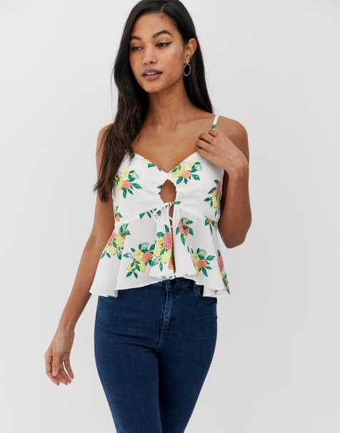 Fashion Union cami top with peplum hem in fruit print