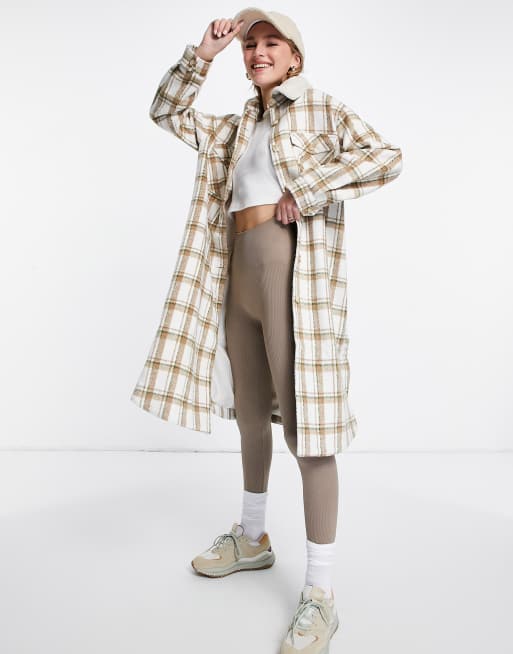 Fashion Union - Camicia giacca taglio lungo con colletto in pile borg