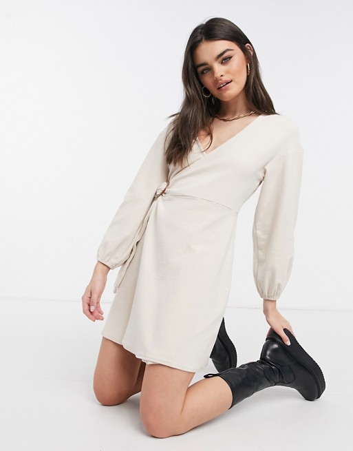 Fashion Union cosy mini wrap dress in brushed jersey