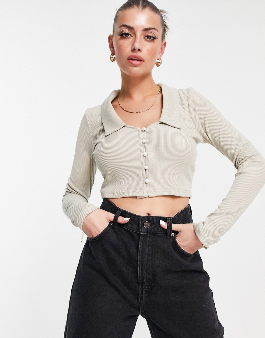 Fashion Union cropped cardigan with open collar-Neutral