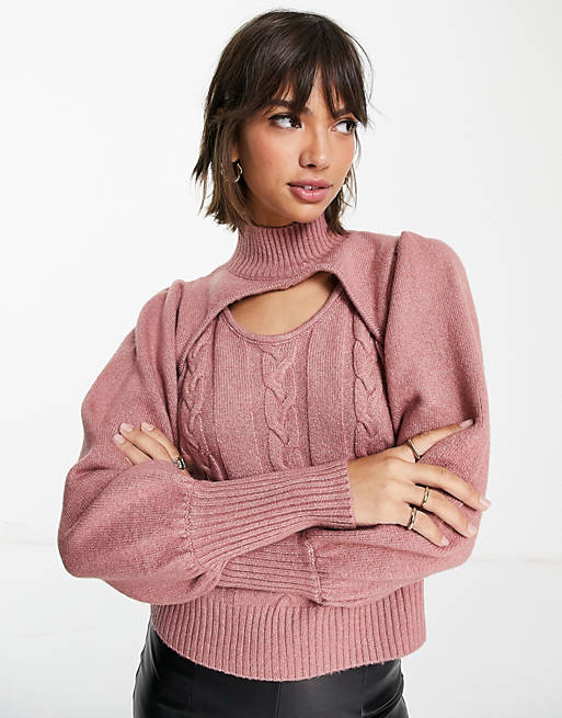 Women Fashion Union cut out cable knit crop jumper 