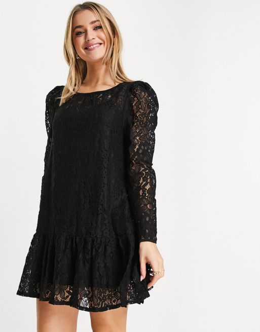 Fashion Union – Czarna warstwowa sukienka koronkowa mini | ASOS