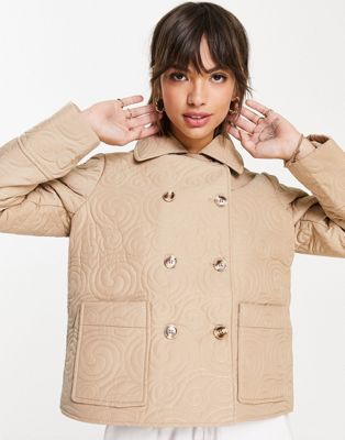 Fashion Union double breasted short quilted jacket in camel - ASOS Price Checker