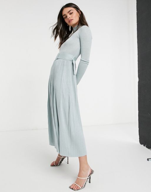 Fashion Union – Dzianinowa sukienka maxi z paskiem i plisowaną spódnicą |  ASOS