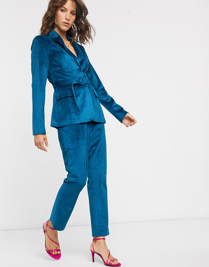 Fashion Union - Elegante fluwelen broek in groenblauw