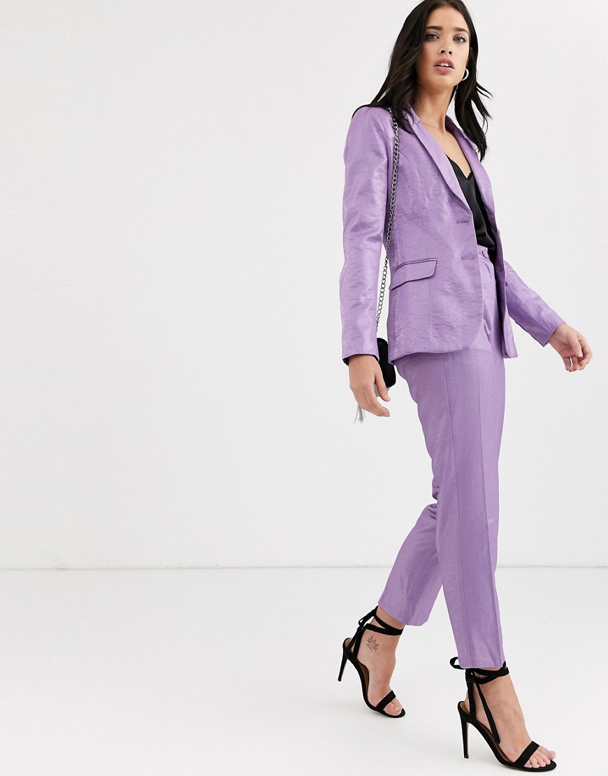 Fashion Union - Elegante metallic jacquard broek met geplooid detail, combi-set-Paars