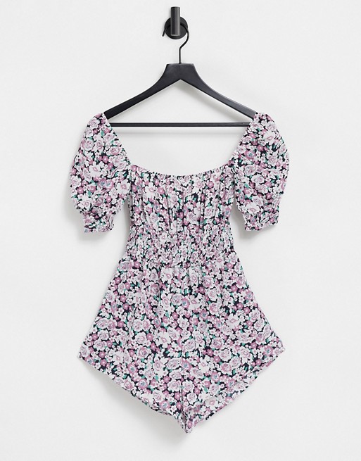 Fashion Union Exclusive beach milkmaid playsuit in floral print