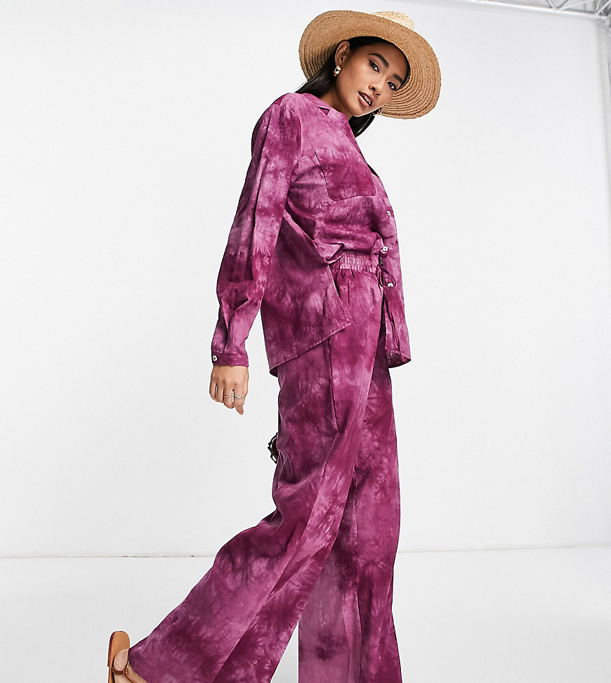 fashion union exclusive beach trouser co-ord in purple tie dye