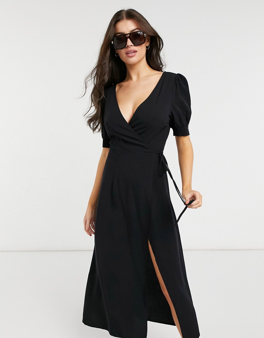 Fashion Union Exclusive beach wrap dress in black