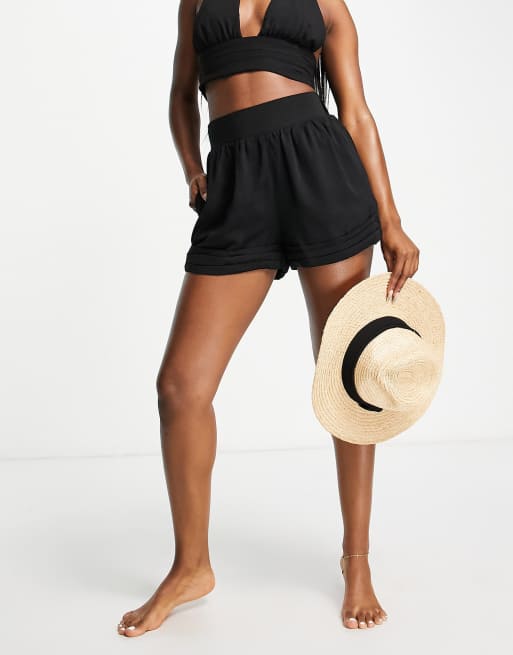 Fashion Union Exclusive high waist beach short co-ord in black