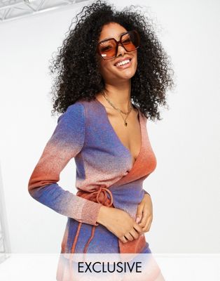Fashion Union Exclusive knitted wrap beach top co-ord in ombre knit