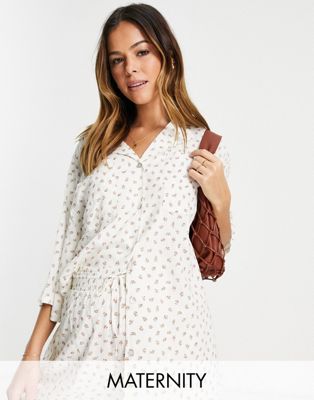Fashion Union Exclusive maternity beach shirt co-ord in ditsy floral