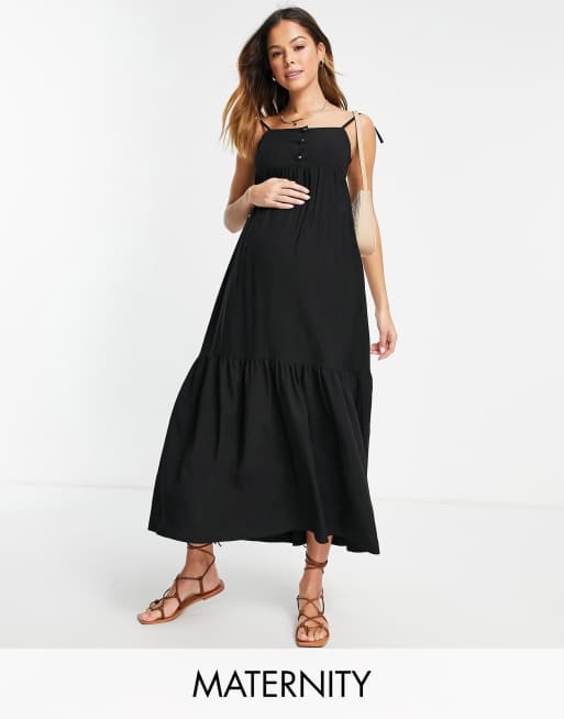 Fashion Union Exclusive Maternity maxi beach summer dress in black