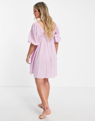 Fashion Union Exclusive maternity smock beach dress in pink check