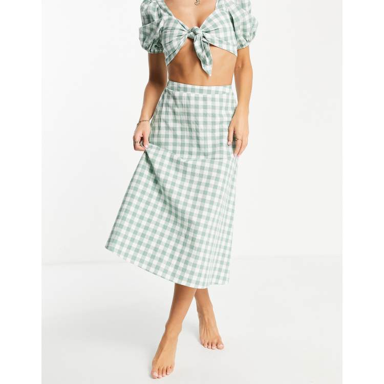 Fashion Union Exclusive midi beach skirt in green gingham part of a set ASOS